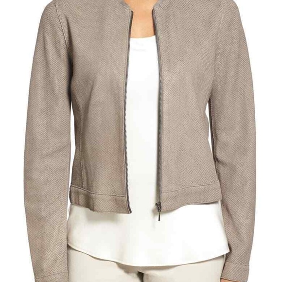 Tahari Women Crop Jacket Cleary E43K9106 Lamb Leather Full Zip Unlined Snake XS - Picture 1 of 10